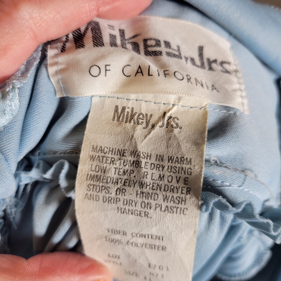 VINTAGE 70'S PALE BLUE RUFFLE HALTER CORSET WAIST MAXI DRESS - Picture 2 of 10